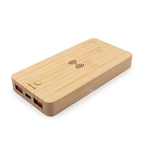 Bambusowy bezprzewodowy power bank 8000 mAh B'RIGHT, ładowarka bezprzewodowa 15W | Benson V0053-17 /kolor: drewno/