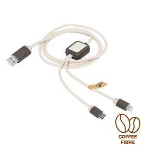 Kabel do ładowania z łusek kawowych i bawełny z recyklingu V1343-16 /kolor: brązowy/