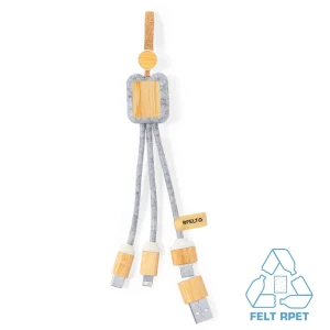 Kabel do ładowania z bambusa i filcu RPET V1346-19 /kolor: szary/