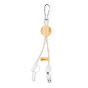 Kabel do ładowania ze słomy pszenicznej i bawełny z karabińczykiem, bambusowy element V1362-00 /kolor: neutralny/
