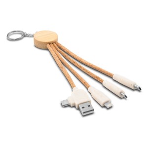 Korkowy kabel do ładowania B'RIGHT, bambusowy element, brelok do kluczy | Antez V1294-00 /kolor: neutralny/