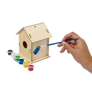 Domek dla ptaków do malowania, 6 farbek i pędzelek VA717-17 /kolor: drewno/