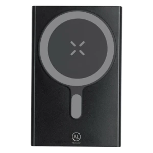 Magnetyczny bezprzewodowy power bank 5000 mAh z aluminium z recyklingu, ładowarka bezprzewodowa 15W VA601-03 /kolor: czarny/