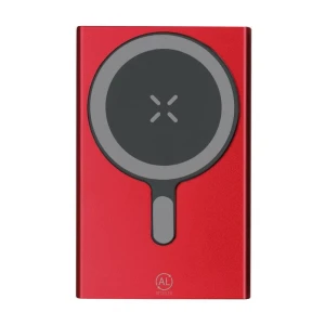 Magnetyczny bezprzewodowy power bank 5000 mAh z aluminium z recyklingu, ładowarka bezprzewodowa 15W VA601-05 /kolor: czerwony/