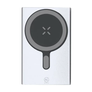 Magnetyczny bezprzewodowy power bank 5000 mAh z aluminium z recyklingu, ładowarka bezprzewodowa 15W VA601-32 /kolor: srebrny/