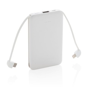 Power bank 5000 mAh, zintegrowany kabel 3 w 1 P322.083 /kolor: biały/