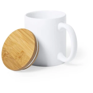 Kubek 370 ml z bambusową pokrywką V0887-02 /kolor: biały/