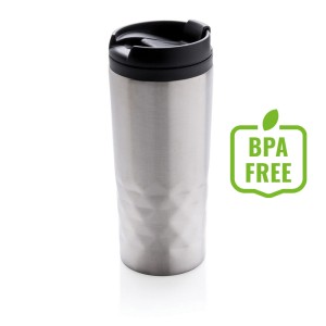 Geometryczny kubek podróżny 300 ml P432.362 /kolor: srebrny/