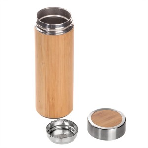 Bambusowy termos 400 ml, posiada sitko zatrzymujące fusy V0844-17 /kolor: drewno/
