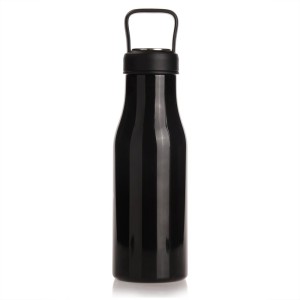 Butelka termiczna 475 ml Air Gifts z uchwytem i metalowym ringiem na spodzie, pojemnik w zakrętce V0850-03 /kolor: czarny/
