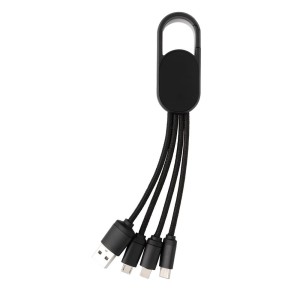 Kabel do ładowania 4 w 1 z karabińczykiem (kolor: czarny) P302.071