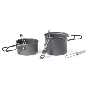Pojemniki na żywność 2 szt., 600 ml i 800 ml, sztućce, w pokrowcu RPET V1019-03 /kolor: czarny/