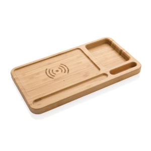 Bambusowa ładowarka bezprzewodowa 10W, organizer na biurko P308.399 /kolor: brązowy/