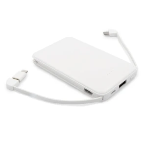 Power bank 5000 mAh ze zintegrowanymi kablami, adapter w komplecie | Presley V0905-02 /kolor: biały/