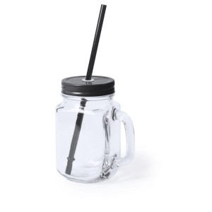 Słoik do picia, butelka 500 ml, słomka V8983-03 (kolor: czarny)