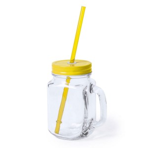 Słoik do picia, butelka 500 ml, słomka V8983-08 (kolor: żółty)