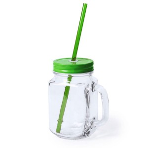 Słoik do picia, butelka 500 ml, słomka V8983-06 (kolor: zielony)